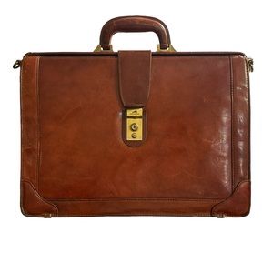Mancini Leather Goods Luxurious Italian Leather Briefcase with shoulder strap